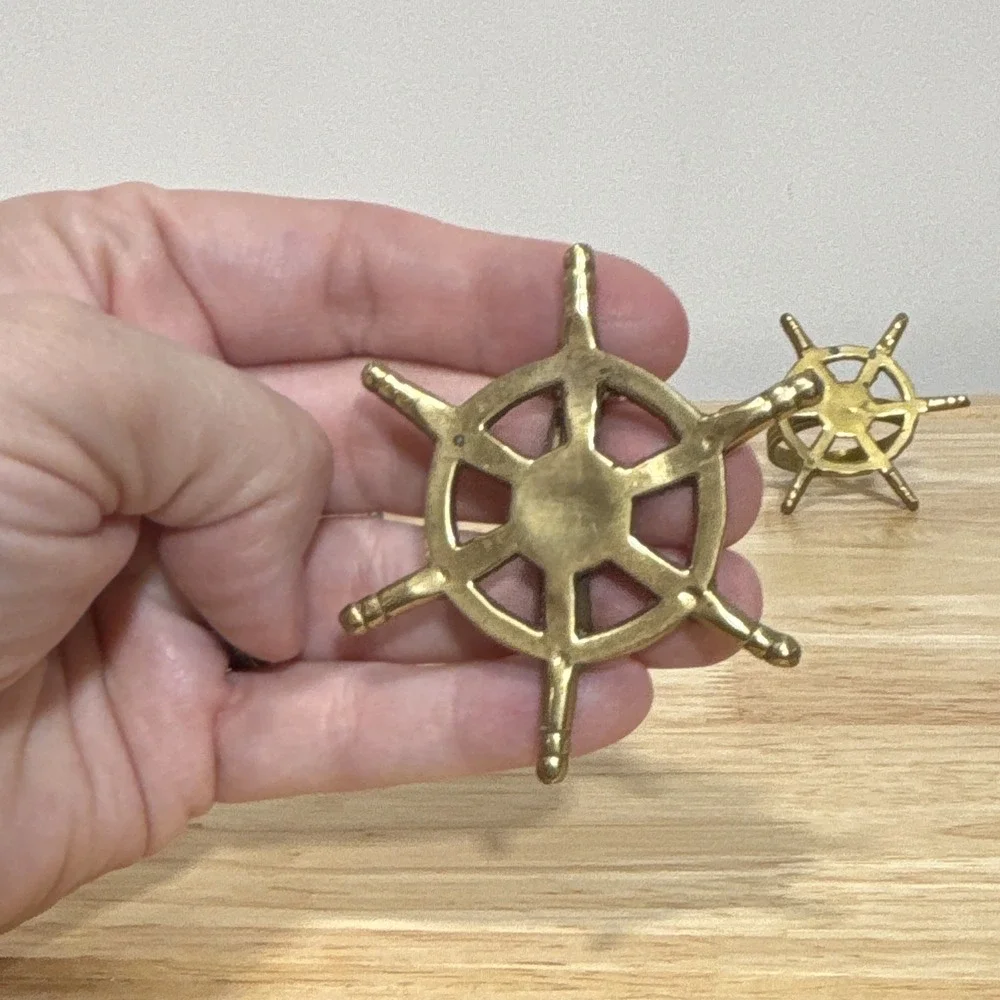 6 Brass Metal Ship Wheel Napkin Rings Nautical Decorative Table Decor Gold Tone